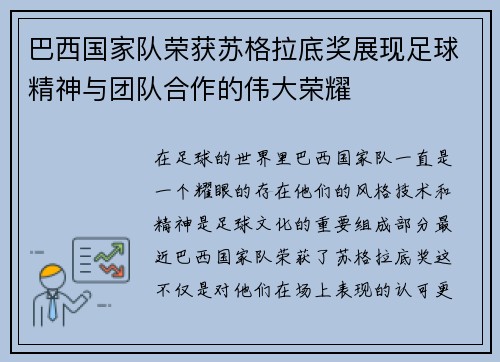 巴西国家队荣获苏格拉底奖展现足球精神与团队合作的伟大荣耀 巴西国家队荣获苏格拉底奖展现足球精神与团队合作的伟大荣耀